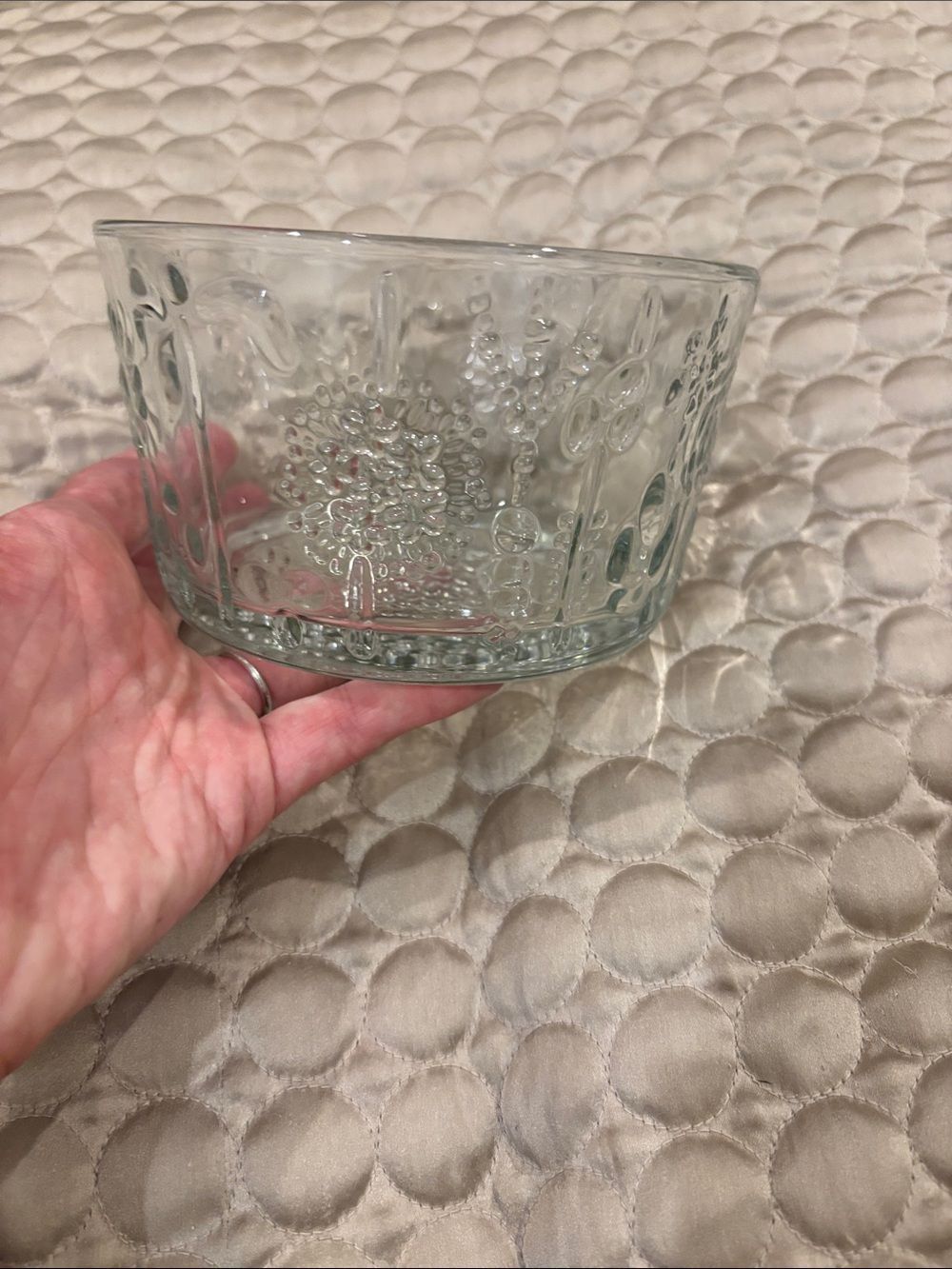 Clear Pressed Glass Bowl with Floral Medallion Design